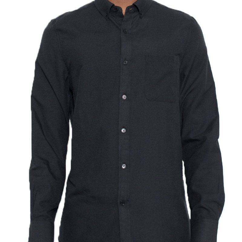 Men’s Black Button-Up Shirt with Chest Pocket