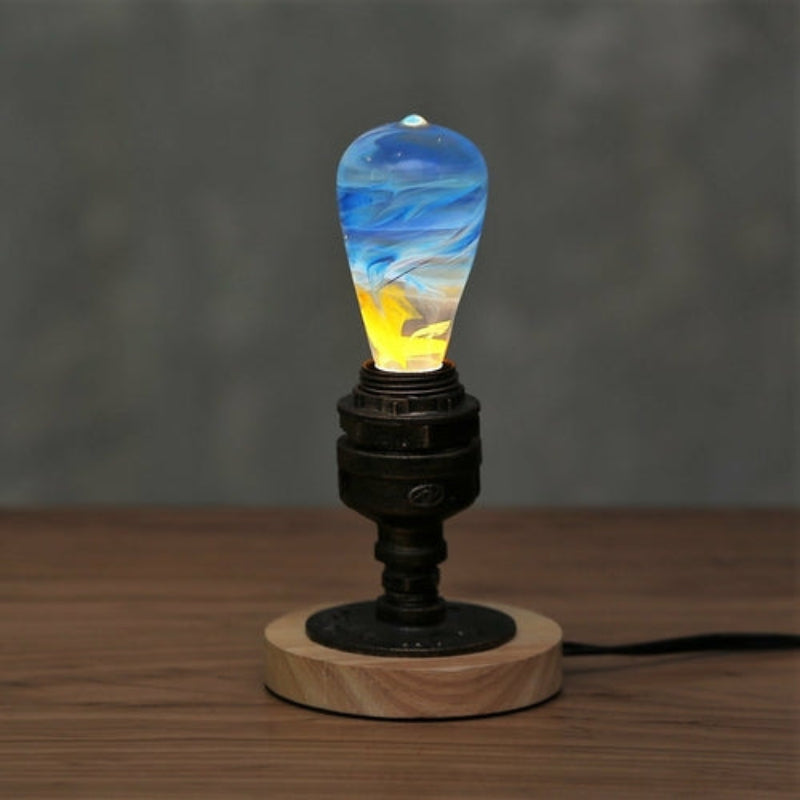 LED Light Bulb Lamp with Wooden Base - Colorful Sunset Design