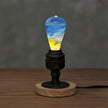 LED Light Bulb Lamp with Wooden Base - Colorful Sunset Design