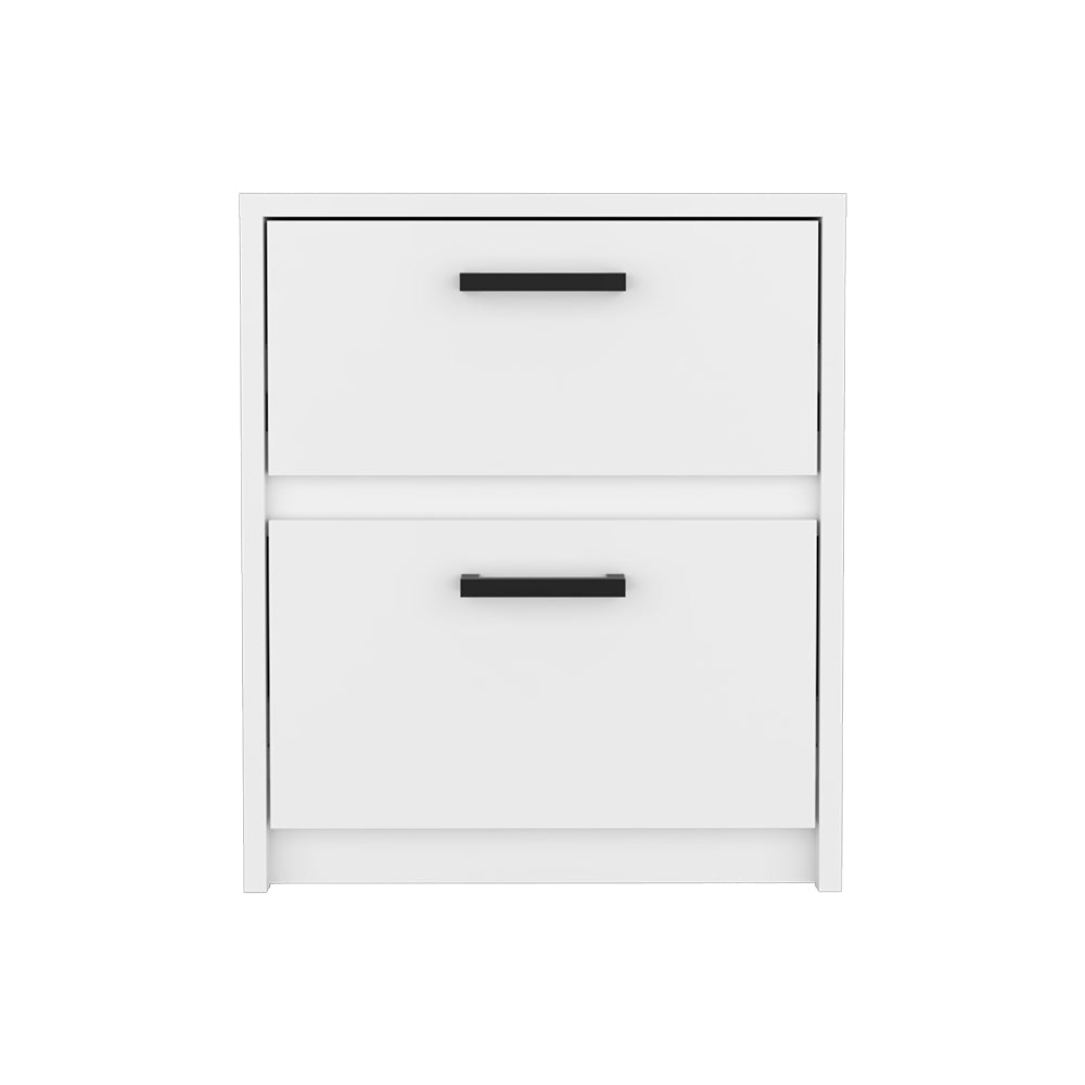 Nightstand, Two Drawers, White Finish.