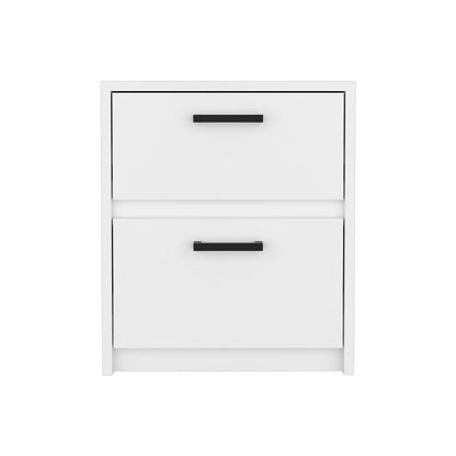 Nightstand, Two Drawers, White Finish.