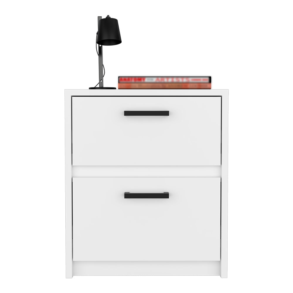 Nightstand, Two Drawers, White Finish.