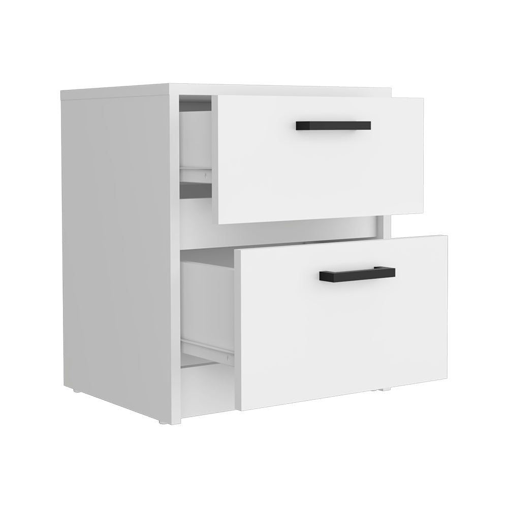 Nightstand, Two Drawers, White Finish.