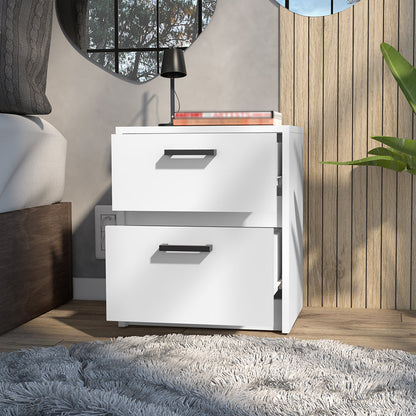 Nightstand, Two Drawers, White Finish.