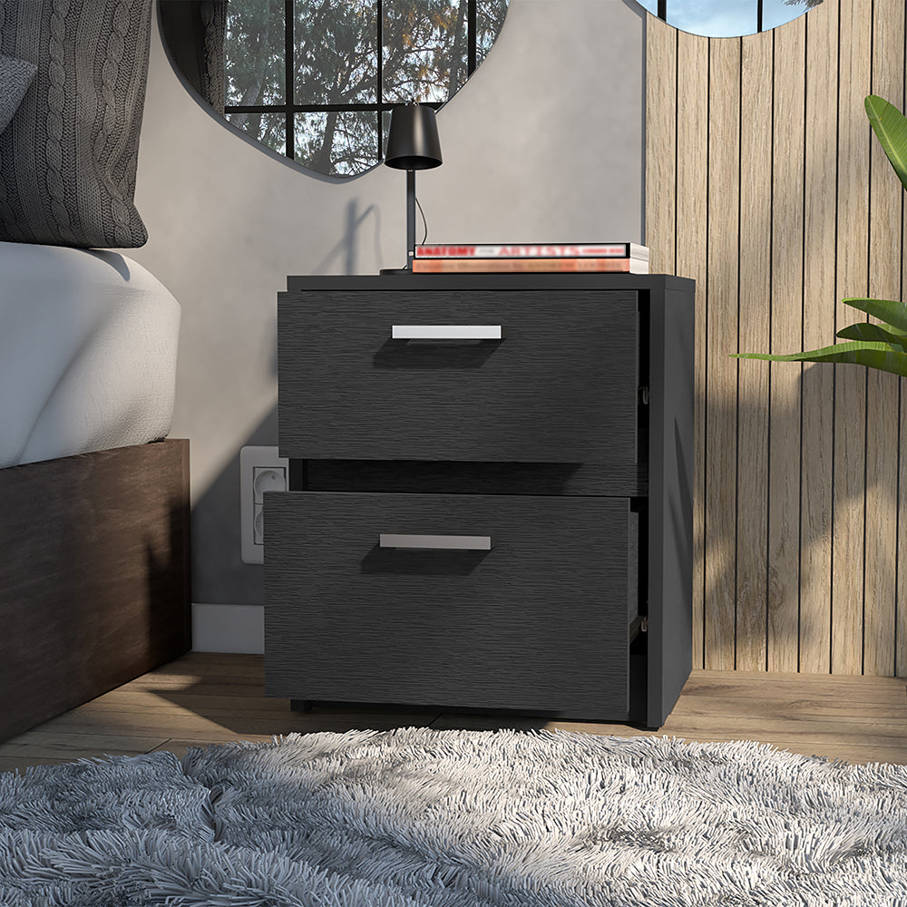 Nightstand, Two Drawers, Black Wengue Finish.