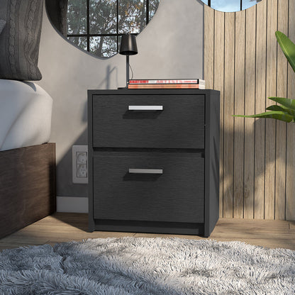 Nightstand, Two Drawers, Black Wengue Finish.