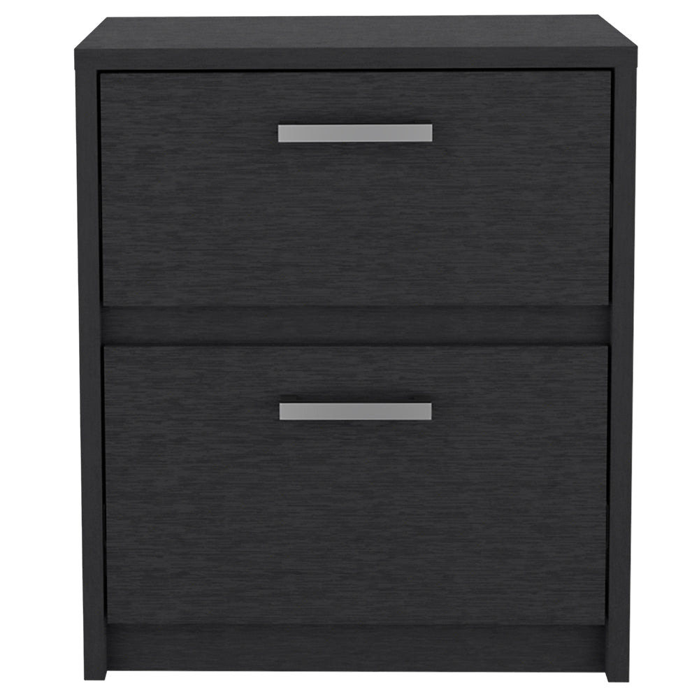 Nightstand, Two Drawers, Black Wengue Finish.