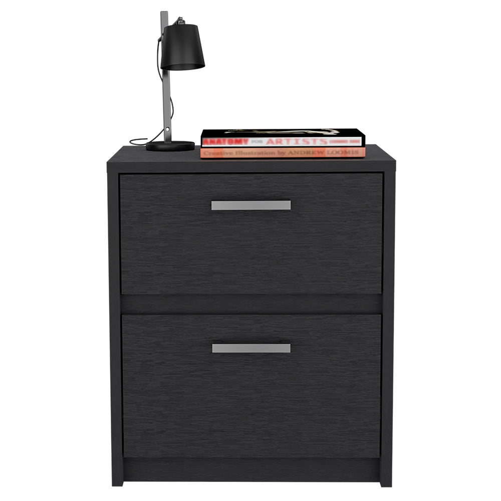 Nightstand, Two Drawers, Black Wengue Finish.