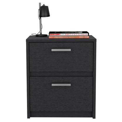 Nightstand, Two Drawers, Black Wengue Finish.