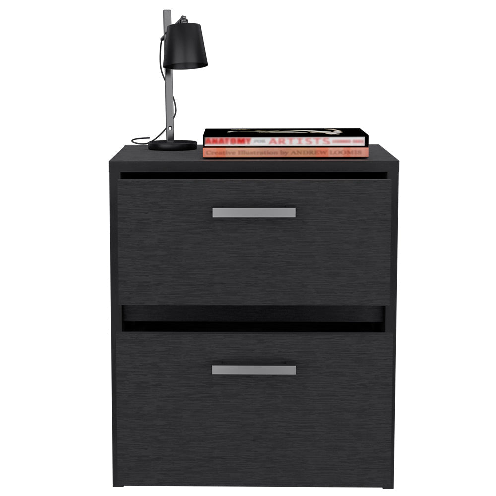 Nightstand, Two Drawers, Black Wengue Finish.