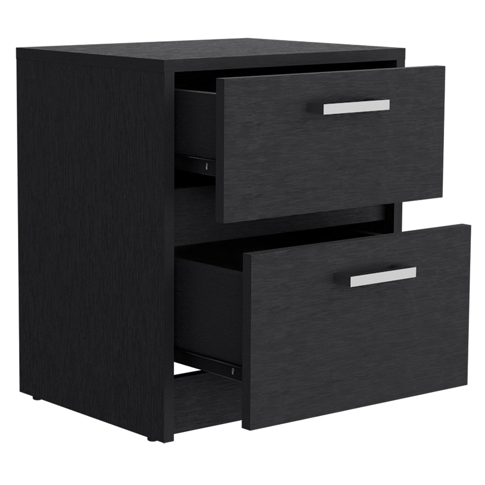 Nightstand, Two Drawers, Black Wengue Finish.