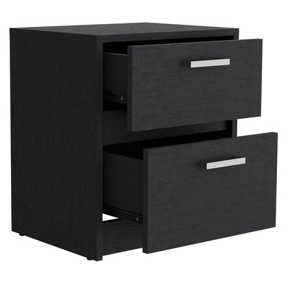 Nightstand, Two Drawers, Black Wengue Finish.