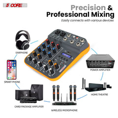 5 Core Audio Mixer 4 Channel DJ Equipment with Bluetooth USB Sound