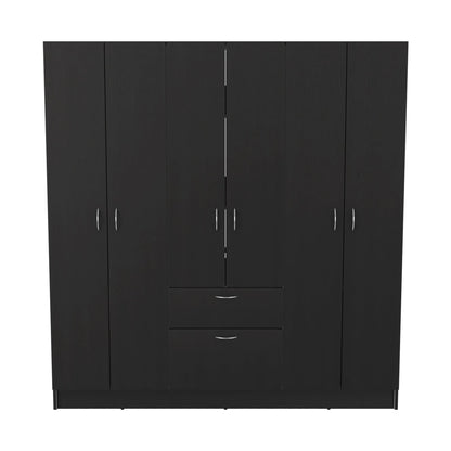 Six Doors Armoire, One Drawer, Black Wengue / White Finish.