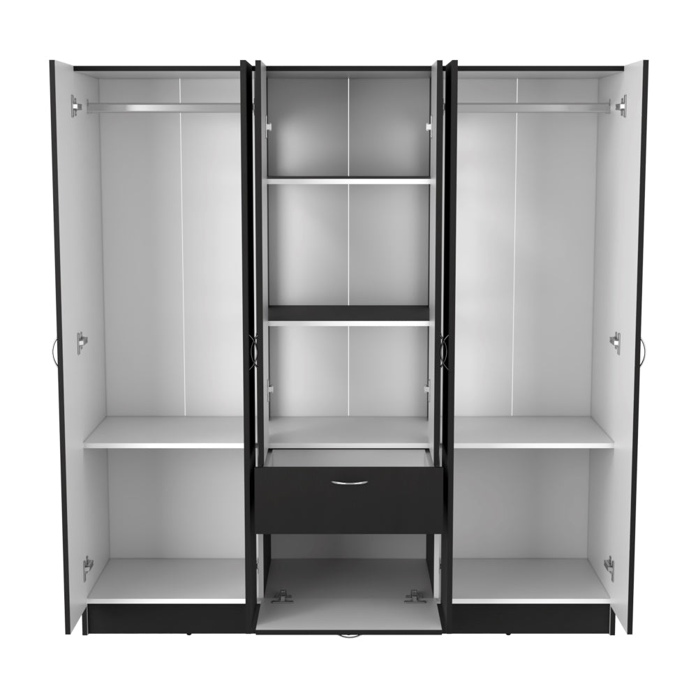 Six Doors Armoire, One Drawer, Black Wengue / White Finish.