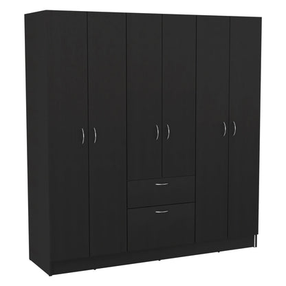 Six Doors Armoire, One Drawer, Black Wengue / White Finish.