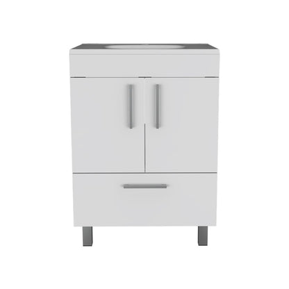 Single Bathroom Vanity, Double Door Cabinet, One Drawer, White.