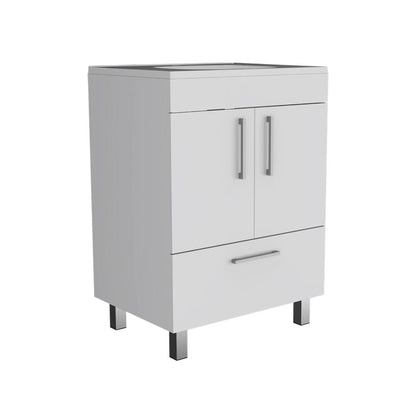 Single Bathroom Vanity, Double Door Cabinet, One Drawer, White.