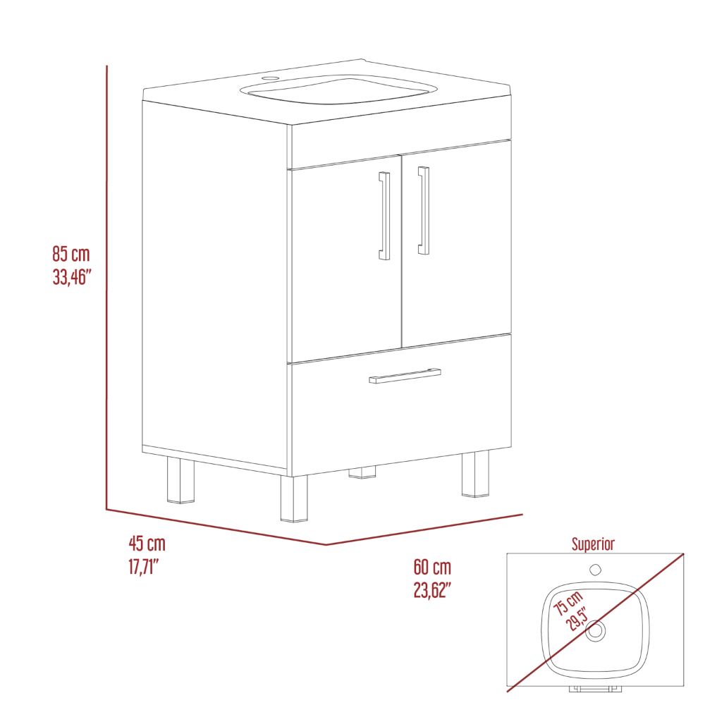 Single Bathroom Vanity, Double Door Cabinet, One Drawer, Black