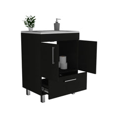 Single Bathroom Vanity Mayorca, Double Door Cabinet, One Drawer, Black