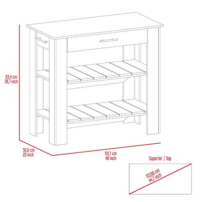 Kitchen Island 40 Inches Dozza, Two Shelves, Black Wengue / Light Oak