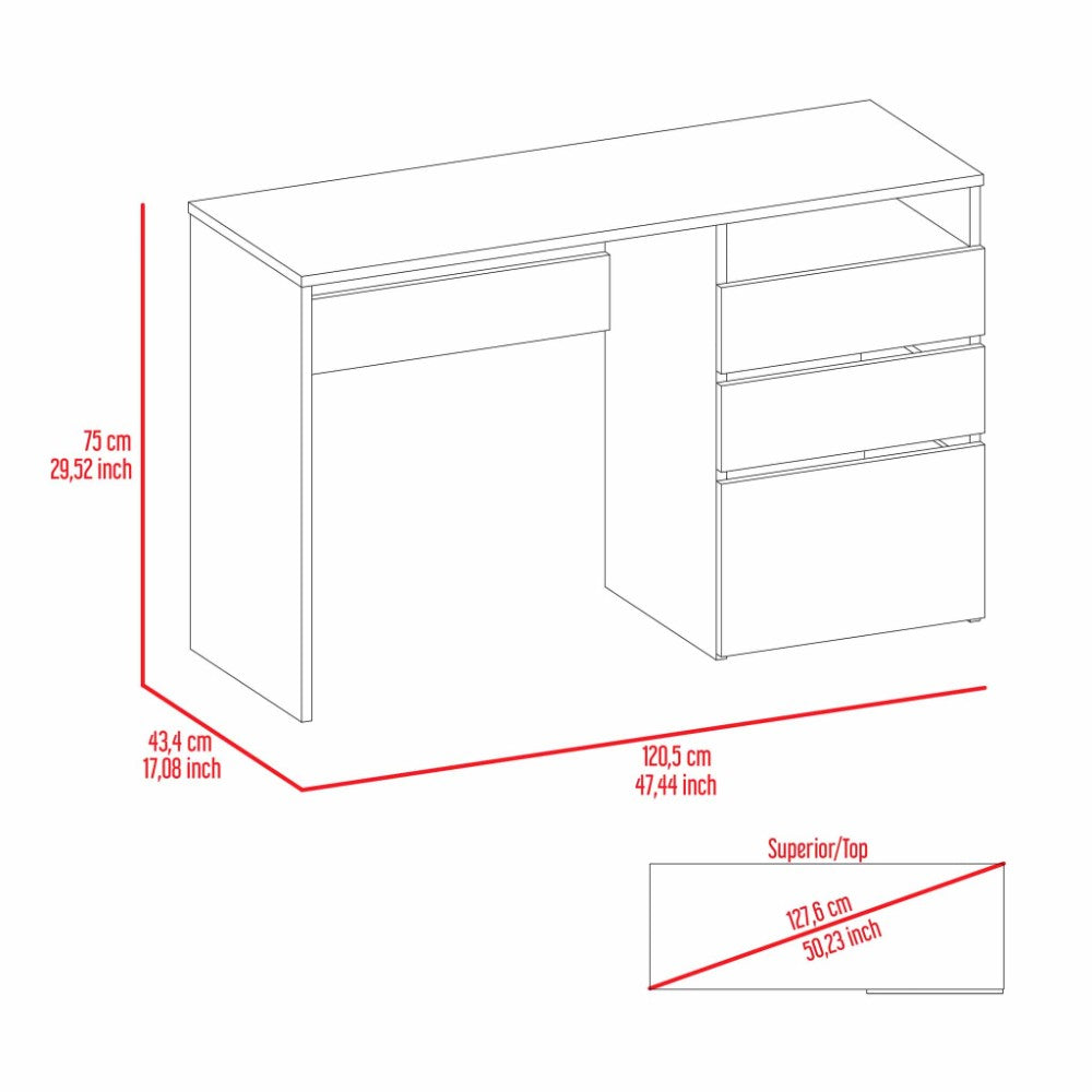 Computer Desk, One Shelf, Light Gray Finish.