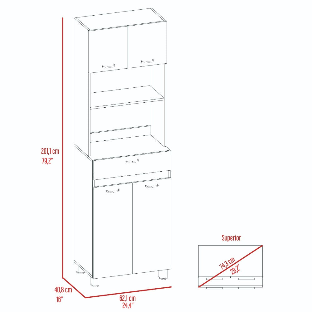 Microwave Cabinet, Double Door, White Finish