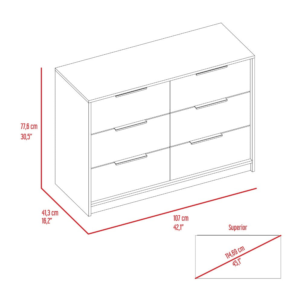 4 Drawer Double Dresser Metal Handle, Black Wengue / Pine Finish.