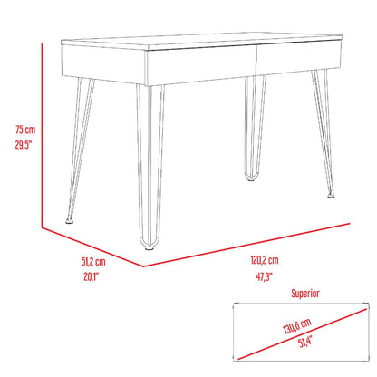 Desk with Hairpin Legs and Two Drawers, Black Wengue Finish.