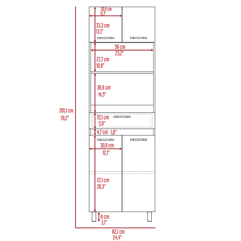 Microwave Cabinet, Double Door, White Finish