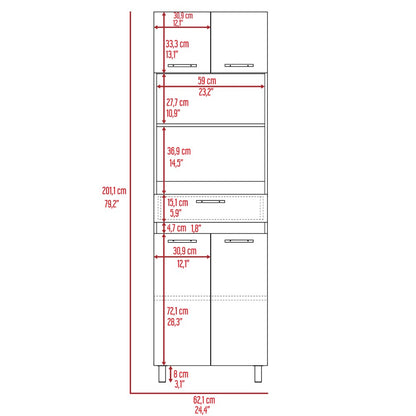 Microwave Cabinet, Double Door, White Finish