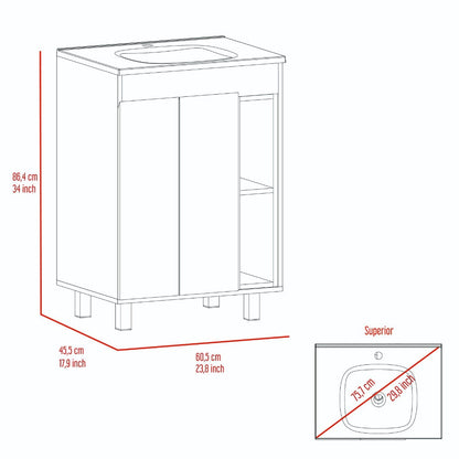 Vanity, Double Door Cabinet, White Finish.