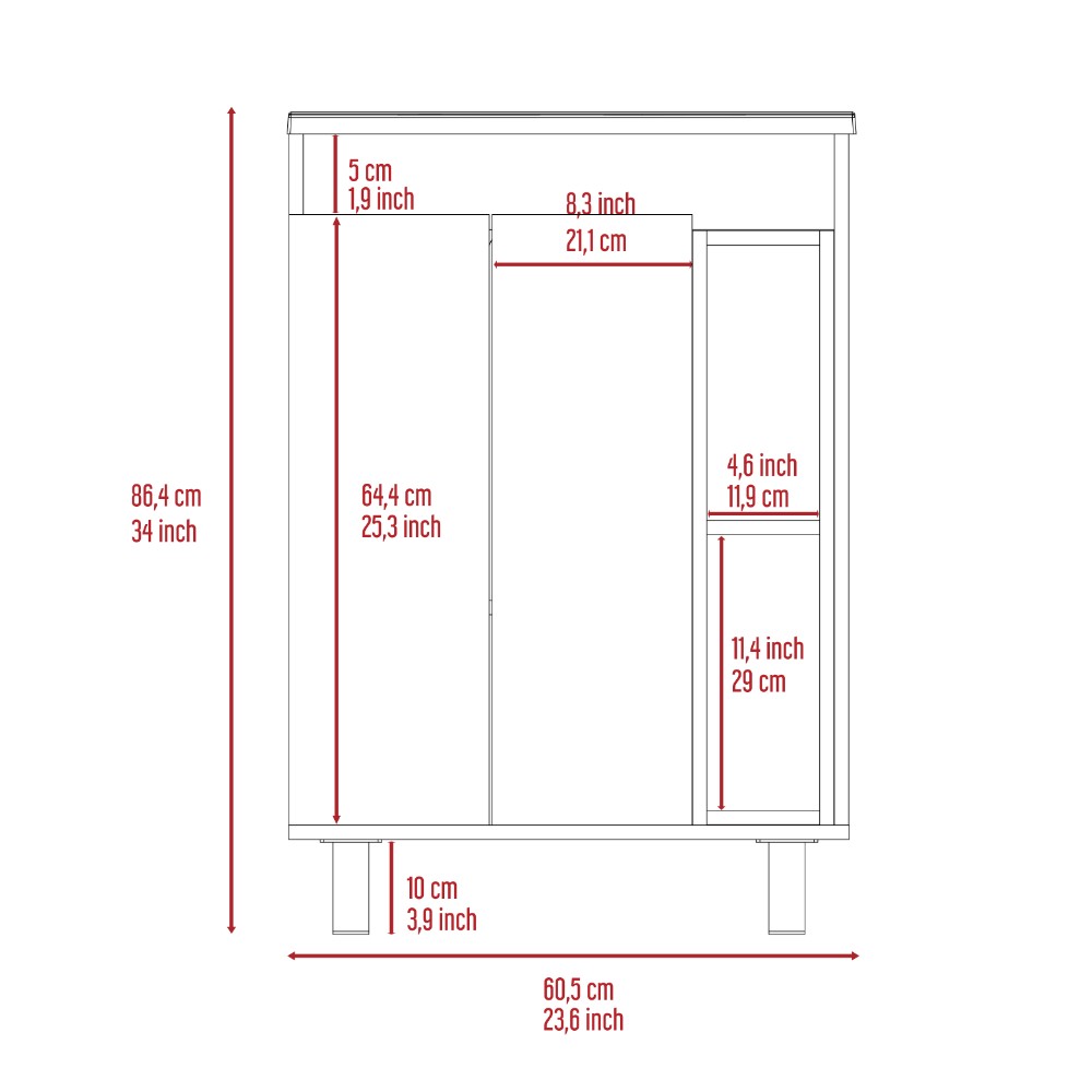 Vanity, Double Door Cabinet, White Finish.