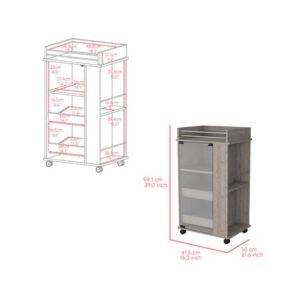 Bar Cart with Two-Side Shelves, Glass Door and Upper Surface.