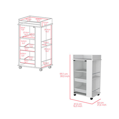 Bar Cart with Two-Side Shelves, Glass Door and Upper Surface.