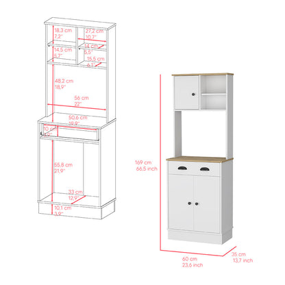 Microwave Storage Stand with 3-Doors and Drawer Arlington, White.