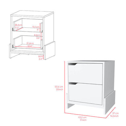 Nightstand Brookland, Bedside Table with Double Drawers White