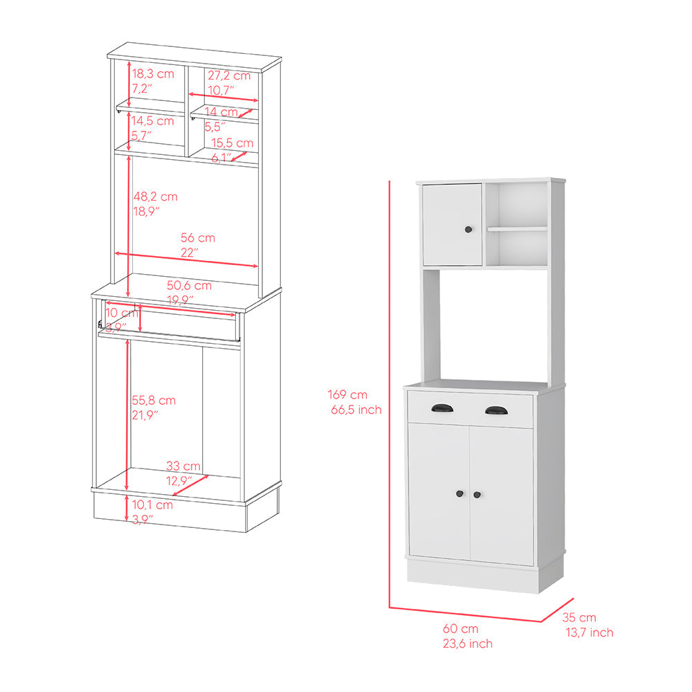 White Microwave Storage Stand with 3-Doors and Drawer