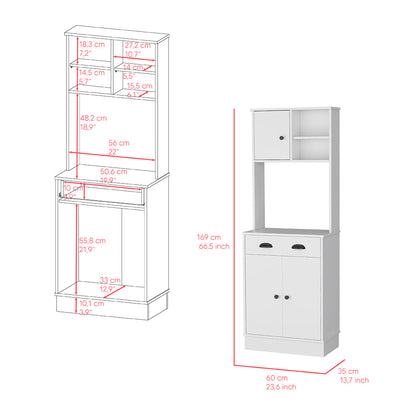 White Microwave Storage Stand with 3-Doors and Drawer