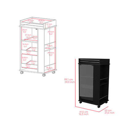 Bar Cart with Two-Side Shelves, Glass Door and Upper Surface.