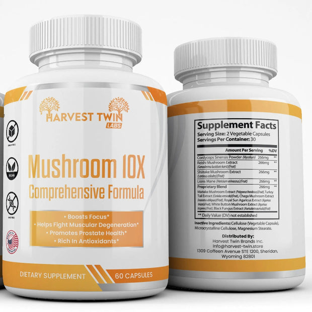 Harvest Twin Labs Mushroom 10X Comprehensive Formula Dietary Supplement – 60 Capsules