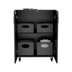 Storage Cabinet Lions, Double Door and Casters, Black Wengue Finish