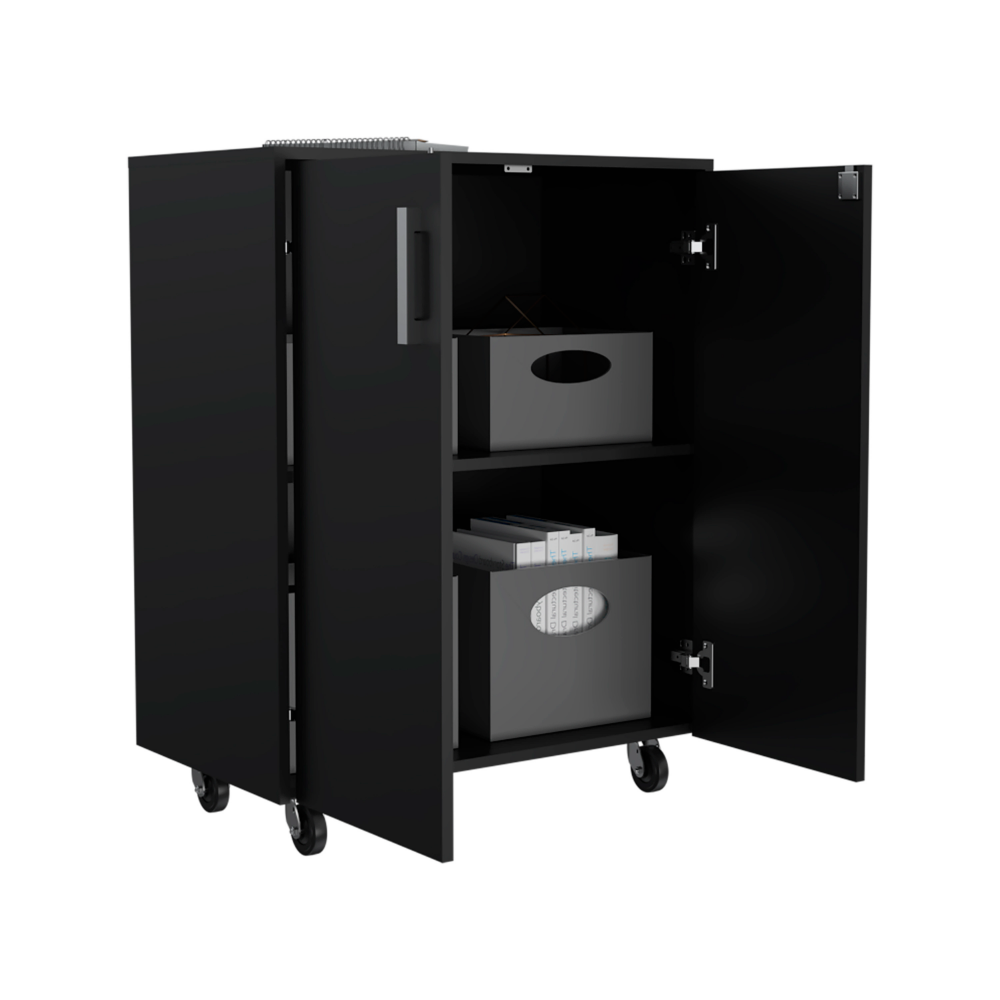 Storage Cabinet, Double Door and Casters, Black Wengue Finish