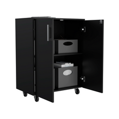 Storage Cabinet Lions, Double Door and Casters, Black Wengue Finish