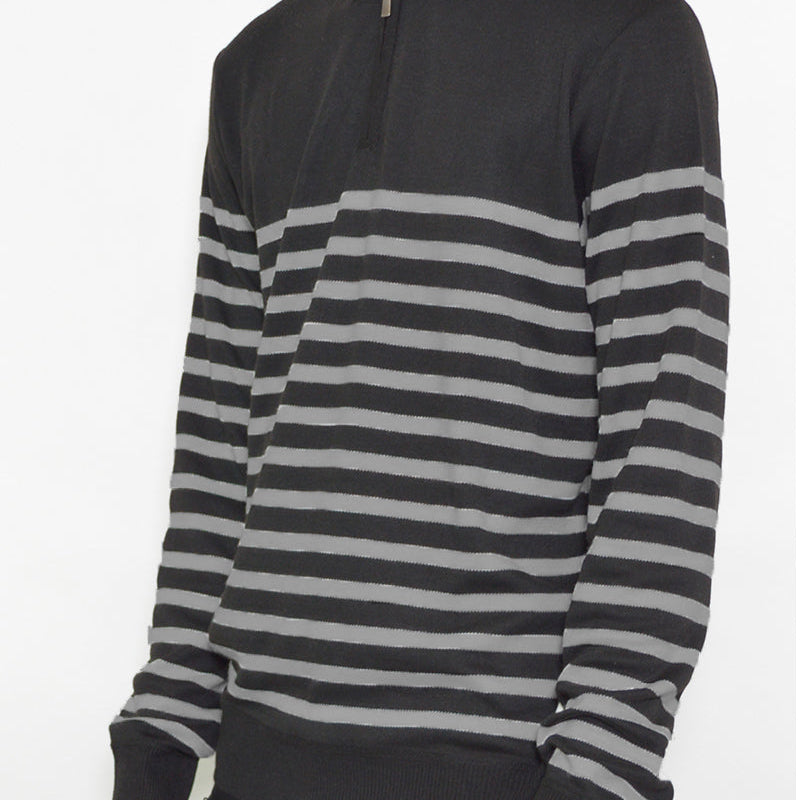 Men’s Striped Half-Zip Pullover in Black, Blue, Burgundy, and Gray