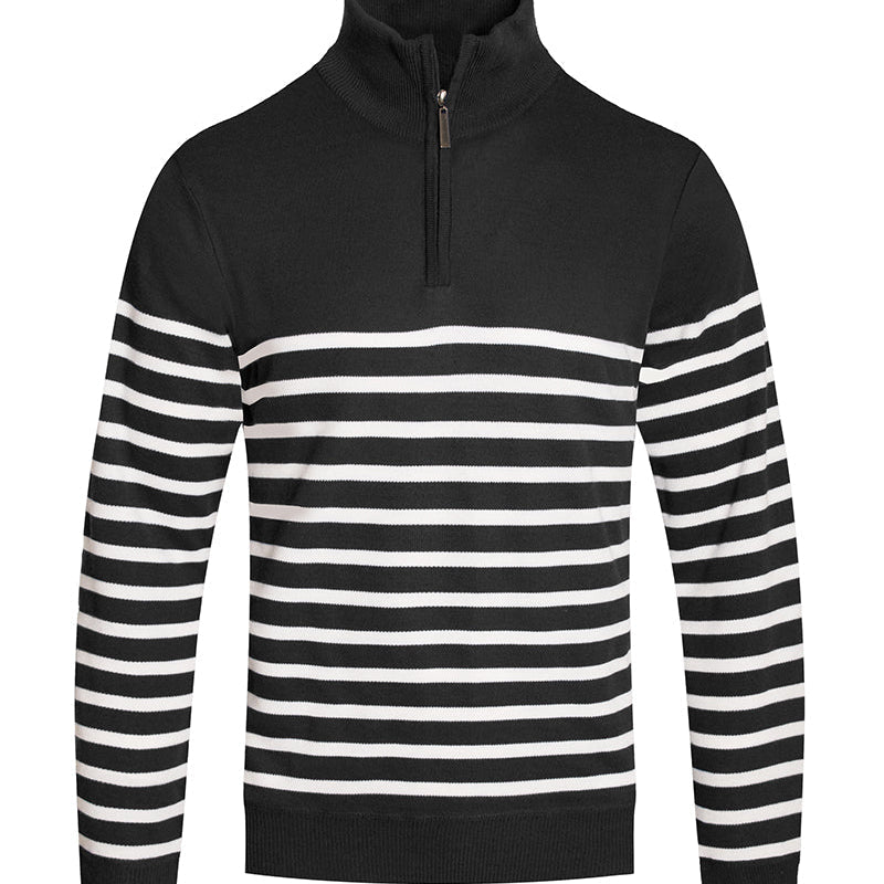 Men’s Striped Half-Zip Pullover in Black, Blue, Burgundy, and Gray