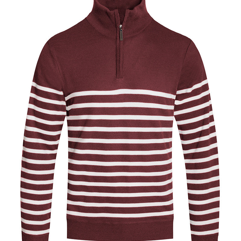 Men’s Striped Half-Zip Pullover in Black, Blue, Burgundy, and Gray