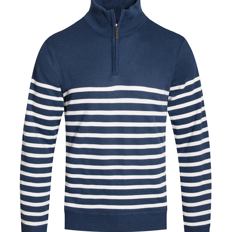 Men’s Striped Half-Zip Pullover in Black, Blue, Burgundy, and Gray