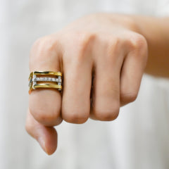 Gold Cocktail Paralleled Bar Ring with CZ