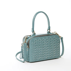 Kayla Woven Leather Crossbody Bag Blue